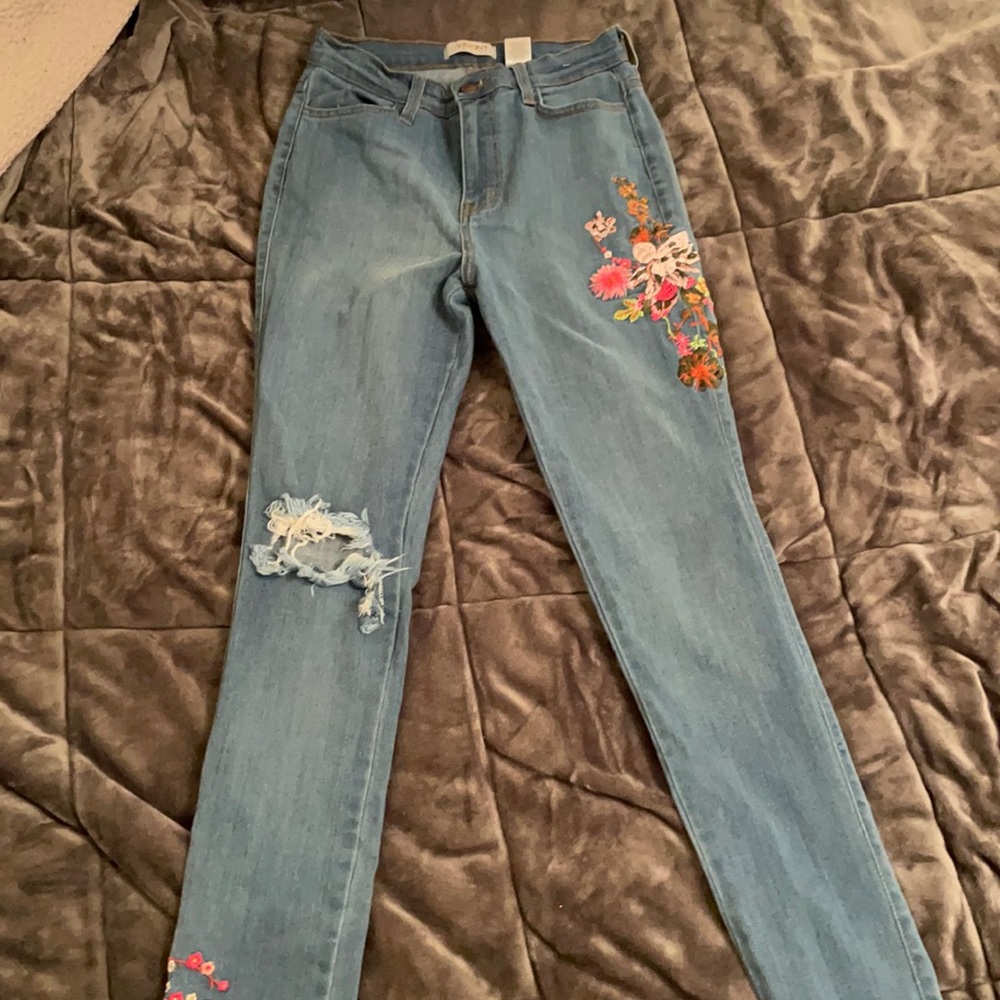 High waisted floral jeans